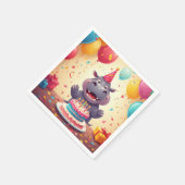 かわいいヒッポ祝の誕生日とケーキ スタンダードカクテルナプキン (角)