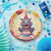 かわいいヒッポ祝の誕生日とケーキ ペーパープレート (パーティー)