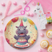 かわいいヒッポ祝の誕生日とケーキ ペーパープレート (パーティー)