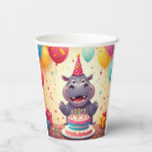 かわいいヒッポ祝の誕生日とケーキ 紙コップ (裏面)
