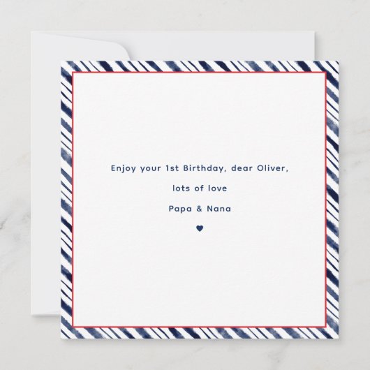 かわいいヒッポ航海の1歳の誕生日ボーイ カード (裏面)