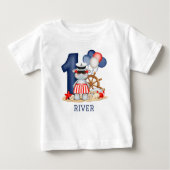 かわいいヒッポ航海の1歳の誕生日ボーイ ベビーTシャツ (正面)