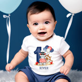 かわいいヒッポ航海の1歳の誕生日ボーイ ベビーTシャツ