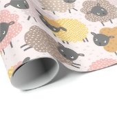 かわいいヒツジとベージュピンクのクリーム ラッピングペーパー (ロールコーナー)