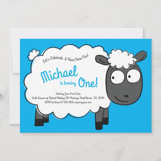 かわいいヒツジの子供たち1stバースデーファームパーティー 招待状 (正面)