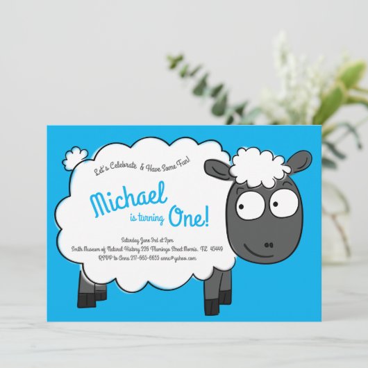 かわいいヒツジの子供たち1stバースデーファームパーティー 招待状 (スタンド正面)