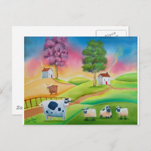 かわいいヒツジは民芸純真な絵を描くGブルースを脅かします ポストカード (正面/裏面)