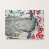 かわいいヒツジ動物の赤いケシの花 ジグソーパズル (横)