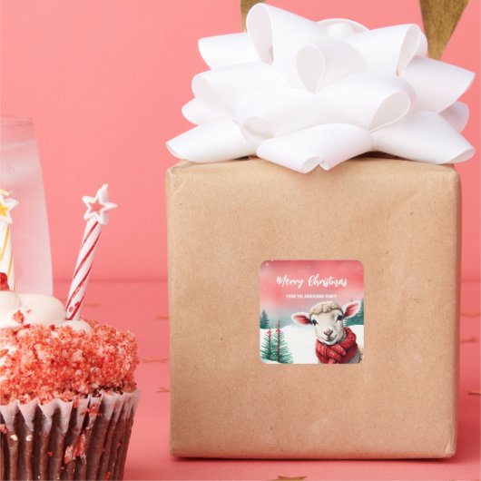 かわいいヒツラマサンタクリスマスパーティー子 スクエアシール (パーティー)