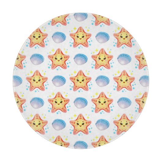 かわいいヒトデと貝殻 カッティングボード (正面)