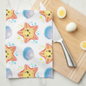 かわいいヒトデと貝殻 キッチンタオル (四つ折り)