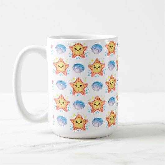 かわいいヒトデと貝殻 コーヒーマグカップ (左)