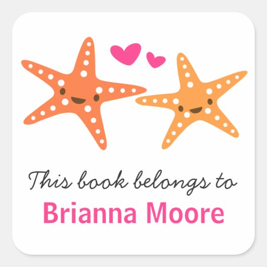 かわいいヒトデ動物の漫画蔵書票本 スクエアシール (正面)