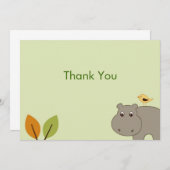 かわいいヒポのフラットありがとうカード 招待状 (正面/裏面)