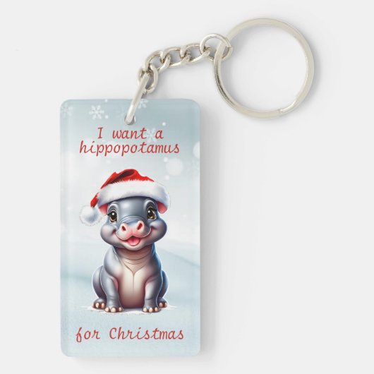 かわいいヒポタムスサンタハットスノーウィークリスマス キーホルダー (裏面)