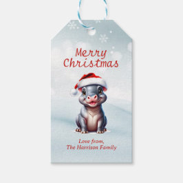 かわいいヒポタムスサンタハットスノーウィークリスマス ギフトタグ