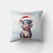 かわいいヒポタムスサンタハットスノーウィークリスマス クッション (裏面)