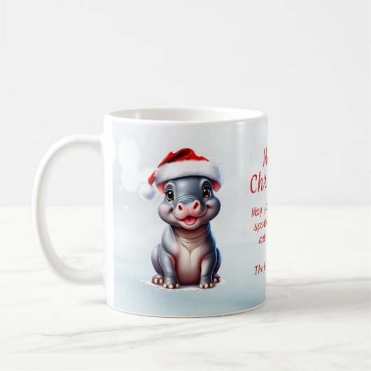 かわいいヒポタムスサンタハットスノーウィークリスマス コーヒーマグカップ (左)