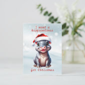 かわいいヒポタムスサンタハットスノーウィークリスマス シーズンポストカード (スタンド正面)