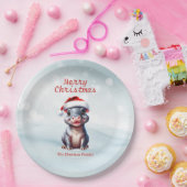 かわいいヒポタムスサンタハットスノーウィークリスマス ペーパープレート (パーティー)