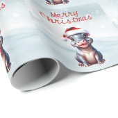 かわいいヒポタムスサンタハットスノーウィークリスマス ラッピングペーパー (ロールコーナー)