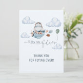 かわいいヒポポタマスが飛行機に乗って雲を飛ぶ、1歳の誕生日 サンキューカード (スタンド正面)