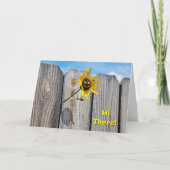 かわいいヒマワリがフェンス越しに覗く誕生日 カード (正面)
