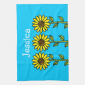 かわいいヒマワリのイラストレーションパーソナライズされた名 キッチンタオル (縦)