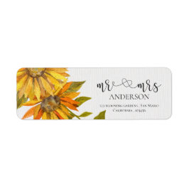かわいいヒマワリのミセス・アンド・ミセス結婚フローラの住所 ラベル