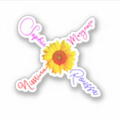 かわいいヒマワリの名前の女の子、防水名 シール (正面)