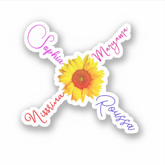 かわいいヒマワリの名前の女の子、防水名 シール (正面)