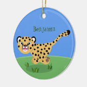 かわいいヒマワリの赤ちゃんが走る漫画イラスト セラミックオーナメント (左)