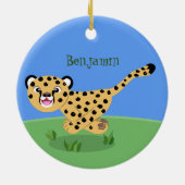 かわいいヒマワリの赤ちゃんが走る漫画イラスト セラミックオーナメント (裏面)