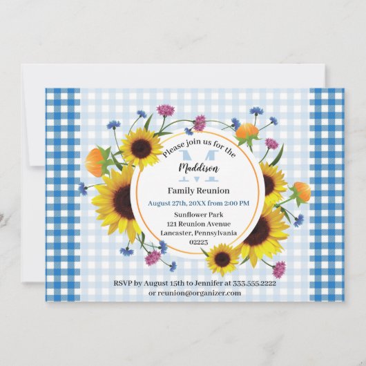 かわいいヒマワリをテーマにしたファミリー懇親会デザイン 招待状 (正面)
