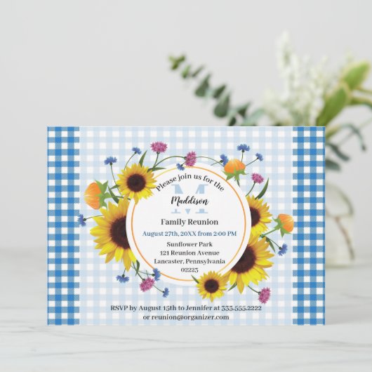 かわいいヒマワリをテーマにしたファミリー懇親会デザイン 招待状 (スタンド正面)