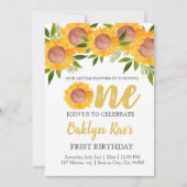 かわいいヒマワリフローラキッド最初の誕生日招待状 招待状 (正面)