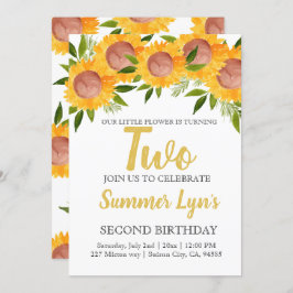 かわいいヒマワリフローラキッド2歳の誕生日 招待状