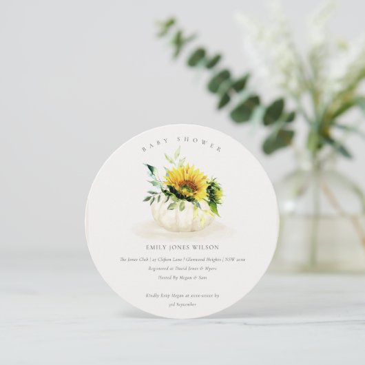 かわいいヒマワリフローラベビーシャワー招待状 サンキューカード (スタンド正面)