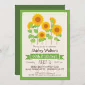 かわいいヒマワリフローラ大人の誕生日パーティー 招待状 (正面/裏面)