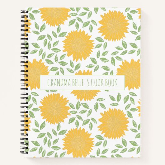 かわいいヒマワリ柄おばあちゃんのレシピ ノートブック (正面)