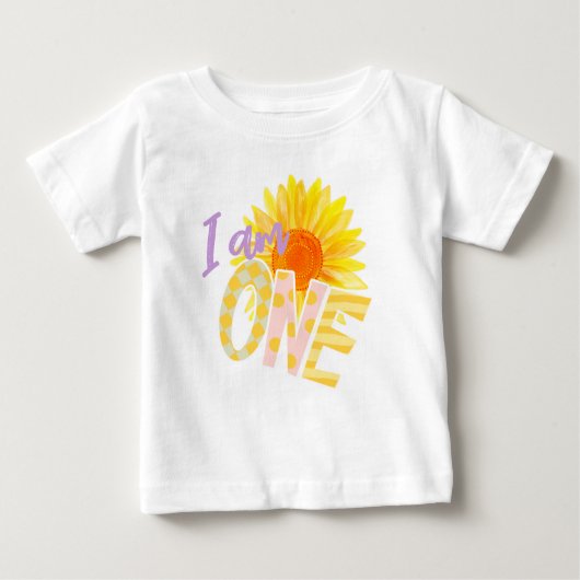 かわいいヒマワリ第一誕生日 ベビーTシャツ (正面)