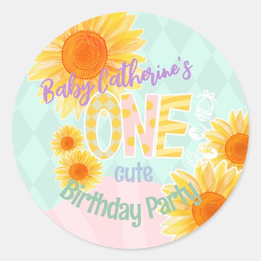 かわいいヒマワリ第一誕生日 ラウンドシール (正面)