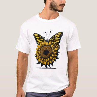かわいいヒマワリ蝶 Tシャツ