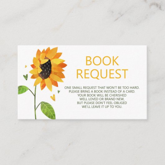 かわいいヒマワリ赤ちゃんシャワー予約リクエスト エンクロージャーカード (正面)