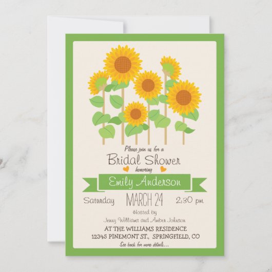 かわいいヒマワリ;フローラブライダルシャワー招待 招待状 (正面)