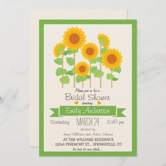 かわいいヒマワリ;フローラブライダルシャワー招待 招待状 (正面/裏面)