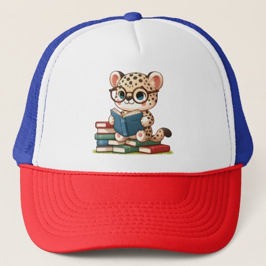 かわいいヒョウが読書中 キャップ (正面)