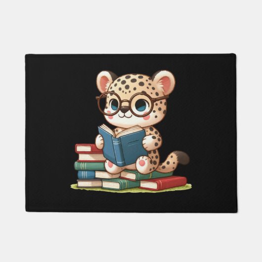 かわいいヒョウが読書 ドアマット (正面)