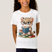 かわいいヒョウが読書 Tシャツ (正面)
