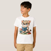 かわいいヒョウが読書 Tシャツ (正面フル)